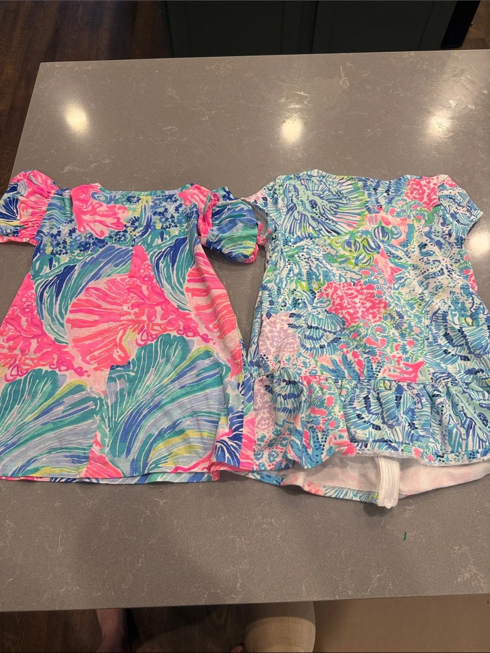 Two Lilly Pulitzer Girls Bright Multi-Color Tropical Print Dresses